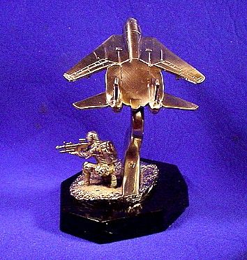 tall ~ F 14 Jet Plane & Fighting Military Soldier ~ Figurine 