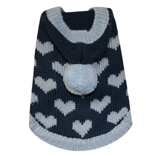 Little Barkers Loving You Hooded Dog Sweater   Blue Hearts 