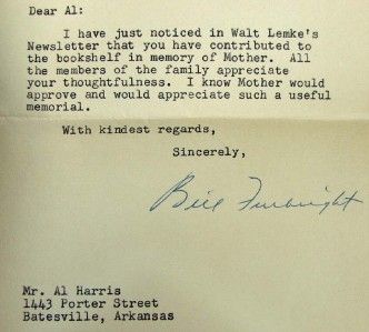 William Fulbright Signed Letter 1953 Arkansas Senator  