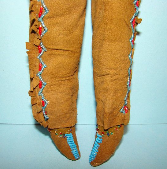 19thC Native American Indian Doll Deer Hide Beading Beadwork  