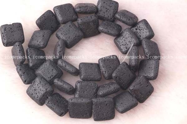 beautiful 5strands 15.5 12×5mm black lava square  