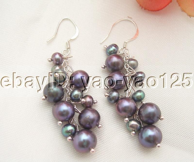 Black Round Pearl Earring 925 Silver Hook  