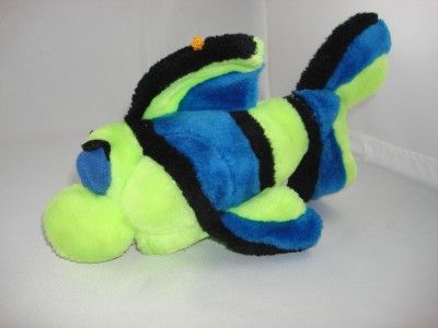 Blue Black green stipes Damsel Fish stuff toy large eye  