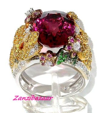   GOLD PINK TOURMALINE, SAPPHIRE & DIAMOND SNAKE RING 14.30GR  