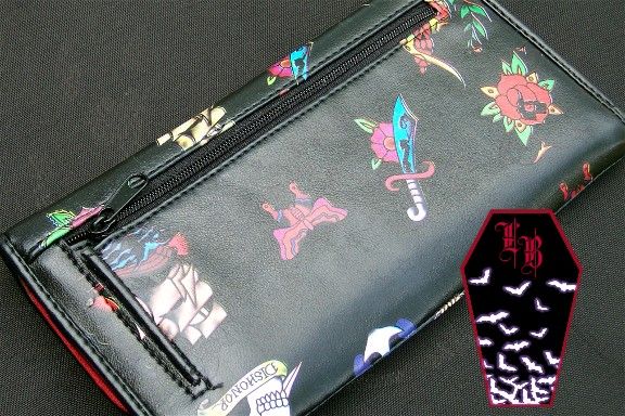 Rock Rebel~Tattoo Tri Fold Wallet~BLACK~Goth/Rockabilly  