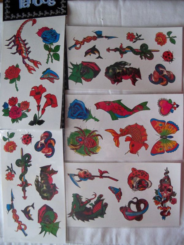 Temporary Tattoos Dragons Snakes Daggers Skulls Spider  