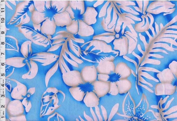 Blue Background Hawaiian print 100% cotton Fabric  