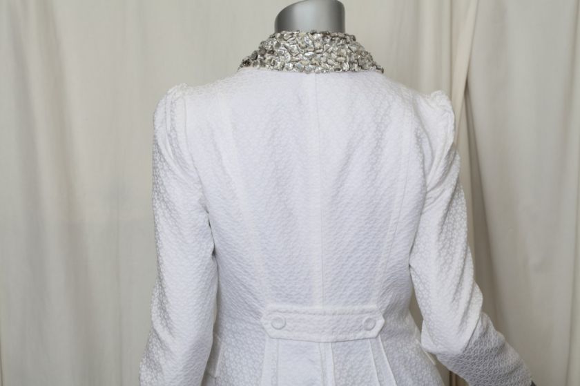 BLUMARINE White Floral CRYSTAL EMBELLISHED JEWELED COLLAR Coat Jacket 