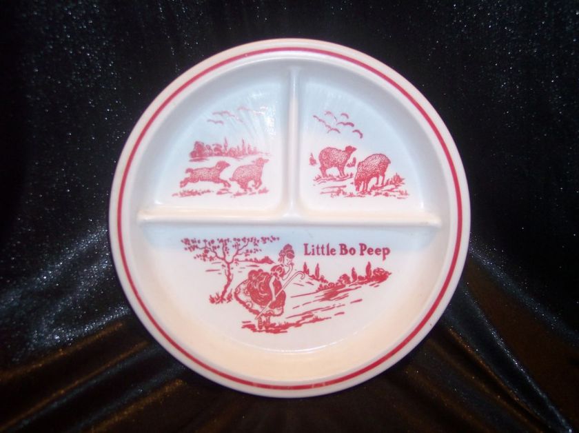 VINTAGE FIRE KING VITROCK LITTLE BO PEEP DIVIDED CHILDS PLATE DISH 