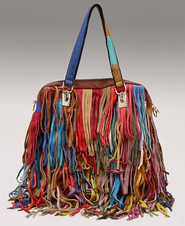 New Genuine Leather Super Fringe, Multi Color Retro Hobo Bag  