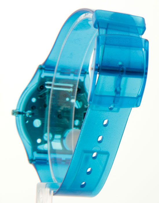 Womens Swatch Blue Jelly Skin Swiss SFN105 Slim Plastic Watch New 