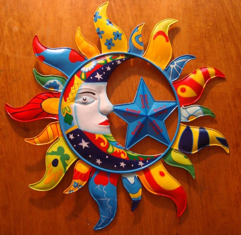 BEAUTIFUL Metal Talavera Style Mexican Sun Moon & Star Cantina 