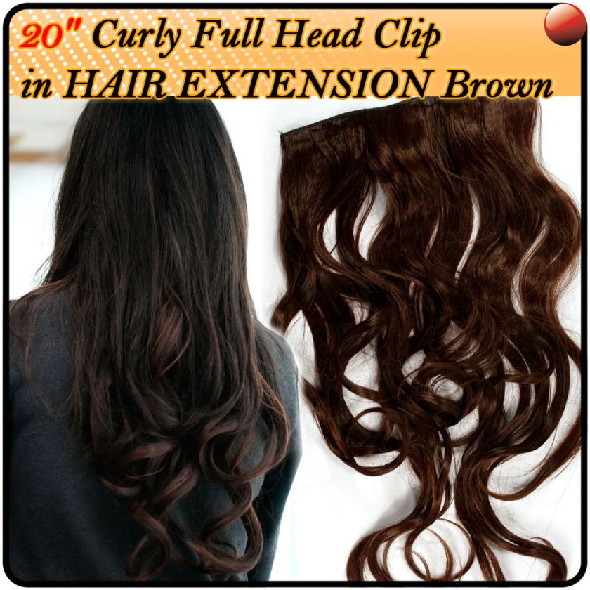 Brown Color 5 Clips 20 Long HAIR EXTENSION Curly Full head New 11B(B 