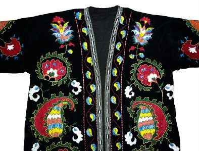 GORGEOUS UZBEK OTTOMAN SILK HAND EMBROIDERED ROBE FROM BUKHARA  