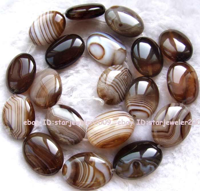 15x20mm Coffee Strip Agate Flat Oval gemstone Beads14.5  