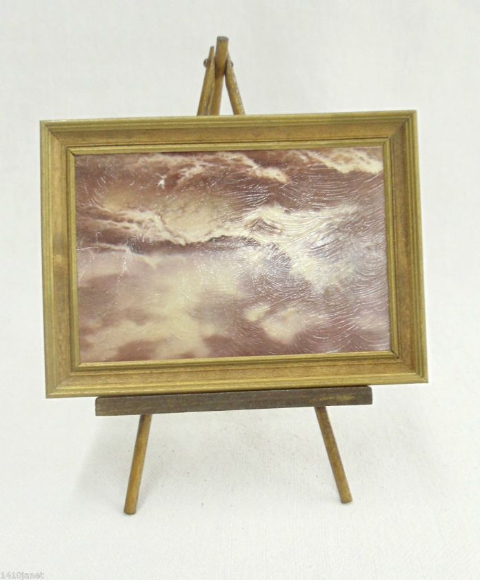 Nautical Dollhouse Miniature Seascape Painting Picture w Stand Easel 4 