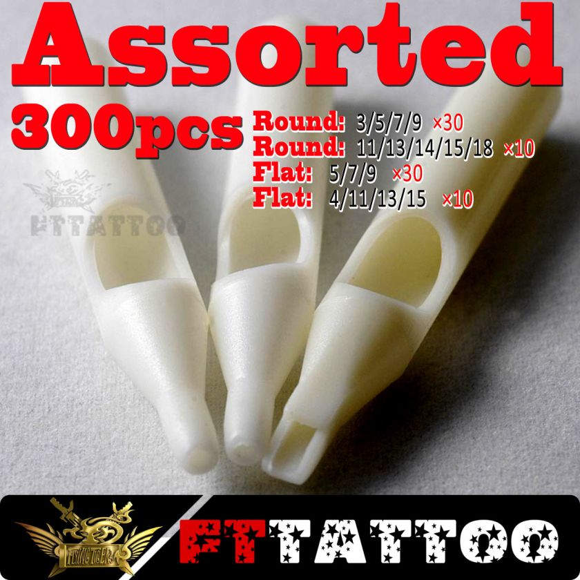 300 Assorted Plastic Disposable Tattoo Tips Nozzles  