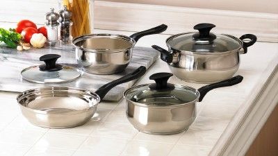 pc Stainless Steel Cookware Set Cooking Pots Soup Sauce Pans Lids 