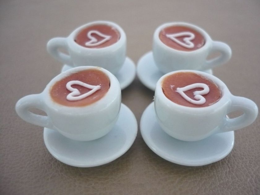   Cups of Cappuccino Heart Coffee Dollhouse Miniatures Food Supply Deco