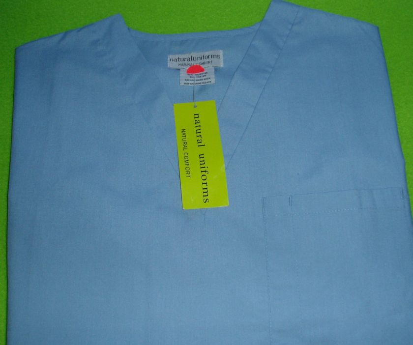 NURSE UNISEX UNIFORM SOLID SCRUB TOP BLUE S SM NEW  