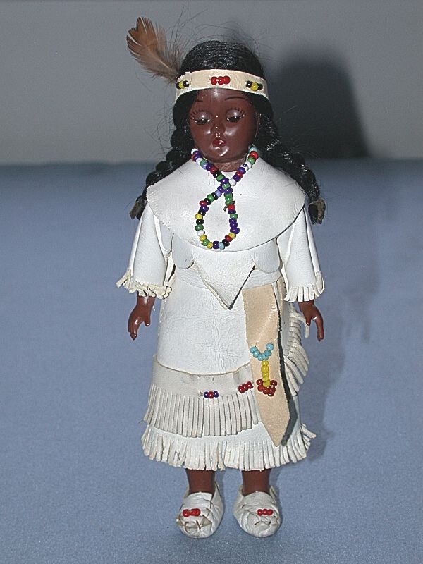 Indian Squaw With Papoose Doll  Leather Clothes & Beads  