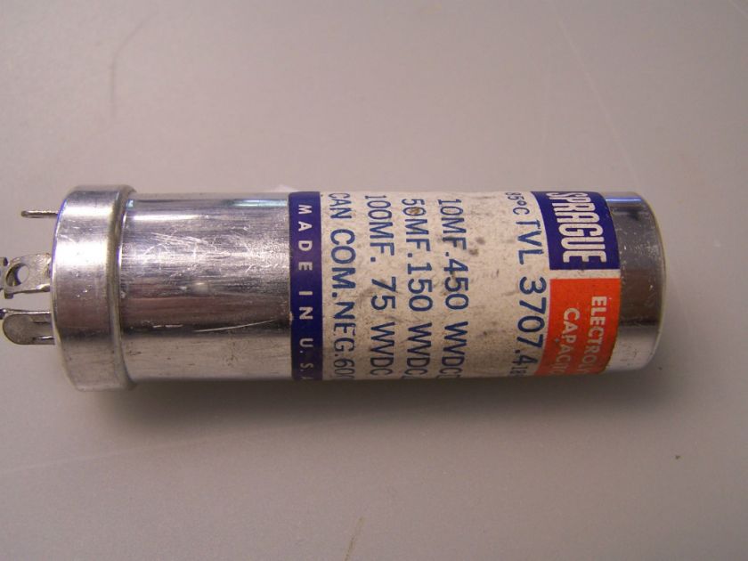 SPRAGUE CAN CAPACITOR TVL3707.4 10/50/100UF @ 450/150/75V  