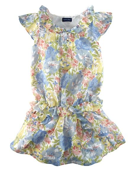 Ralph Lauren Childrenswear Girls Floral Chiffon Ruffle Dress Sz 4T 