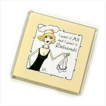 DECORATIVE LADY CHEF I WANT IT ALL KITCHEN DECOR MAGNET  