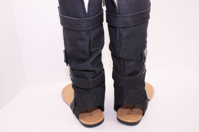 New Style Sandals Thongs Boots Flats Denim Button 5~10  