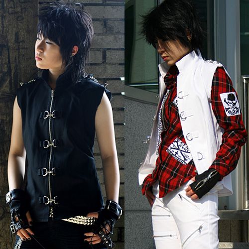 HIGH NECK SLEEVELESS STUD JACKET PUNK GOTHIC VEST  