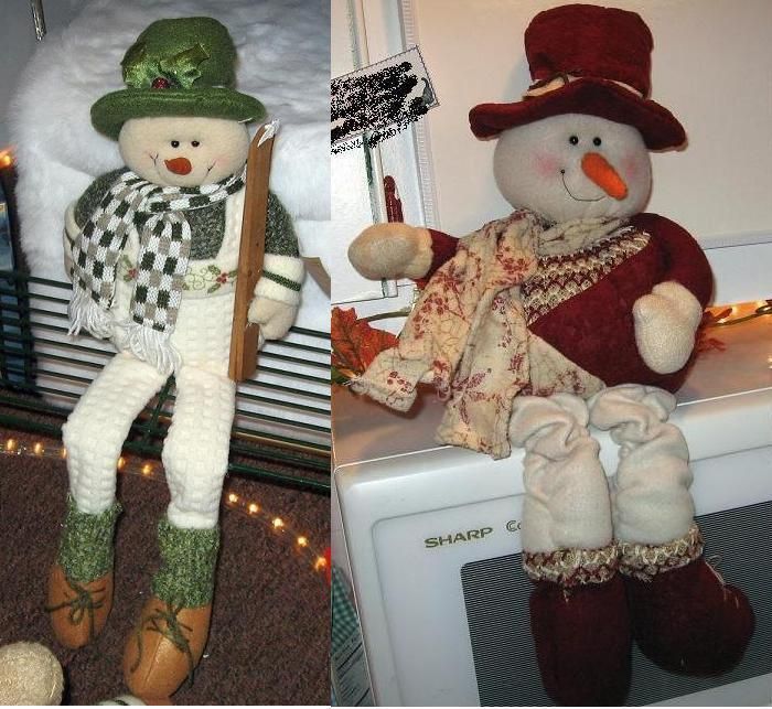 Stuffed Snowman Shelf Sitter, Red or Green, Priced Each  