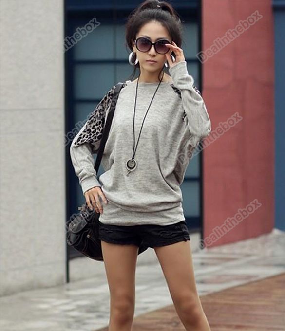 New Cotton Leopard Grain Decoration Round Brought Long Sleeve T shirt 