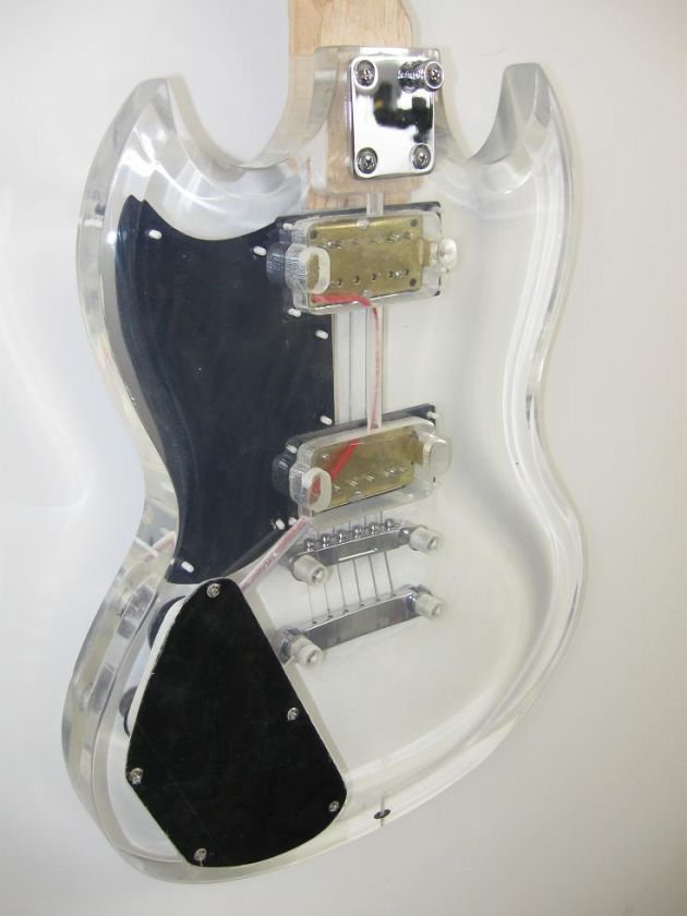   ACRYLIC WHITE & BLACK ELECTRIC ROCK GUITAR w/ MAPLE FRETBOARD  