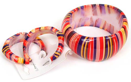 COLORFUL CHUNKY STRIPES BANGLE + Matching Earrings #1  