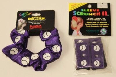 Shirt Sleeve Scrunch &1 Pony Hair Tie Softball Purple  