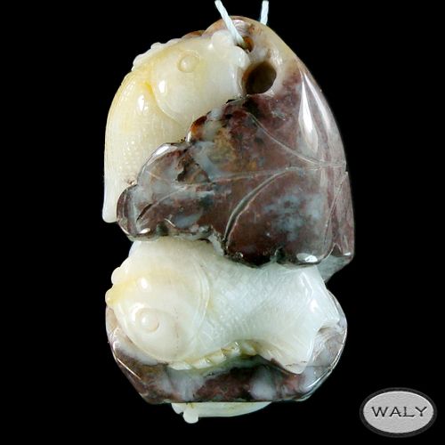 Stunning Carved Morocco Crazy Agate fish Pendant Bead  