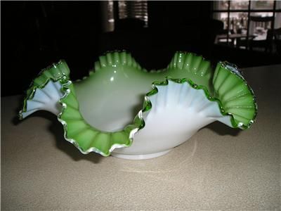 Fenton Double Crimped Lime and Silver Crest Bowl 11  