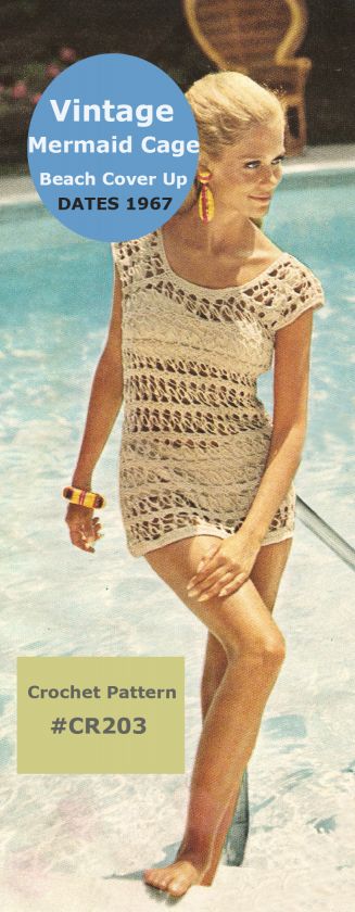 VTG Beach Cover Up CROCHET ♥Mermaid Cage 1967 PATTERN  