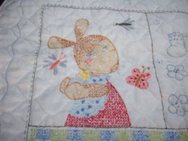 FAB H. CROS. STIT. BABY RABBITS BABY QUILT #C1003.  