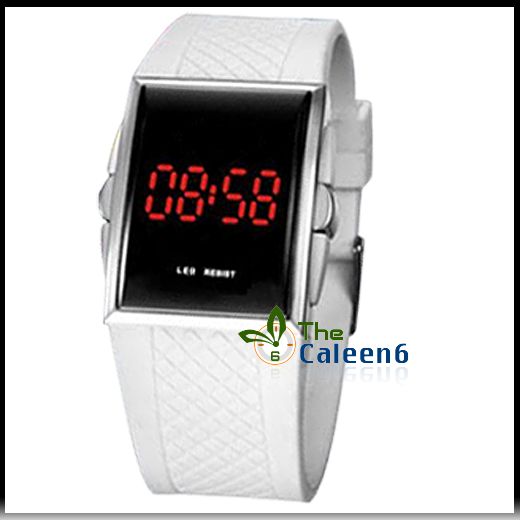   Red LED Sports Unisex Fashion Date Rubber Wrist Watch 2 Colors  