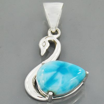 Lovely Duck AAA Dominican Larimar Gemstone 925 Sterling Silver Pendant 