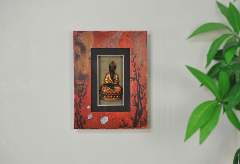 Decorative Wooden Hanging Wall Art Wall Decor Buddha Statue Shadow Box 