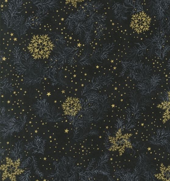 HOLIDAY FLOURISH FALLING SNOWFLAKES ON BLACK FABRIC   KAUFMAN  