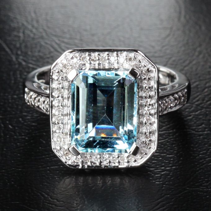   Cut VS Aquamarine 14K White gold Diamond Halo Engagement ring 7