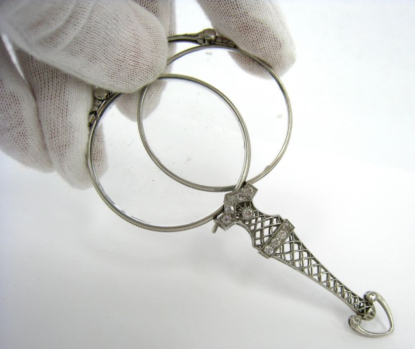 Lorgnette Art Deco Diamond Filigree Decorated Platinum Folding 