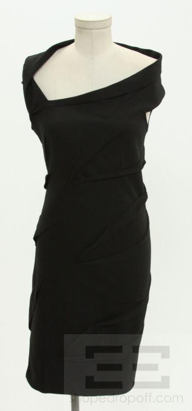 DVF Diane Von Furstenberg Black Wool Seam Detail Sleeveless Dress Size 