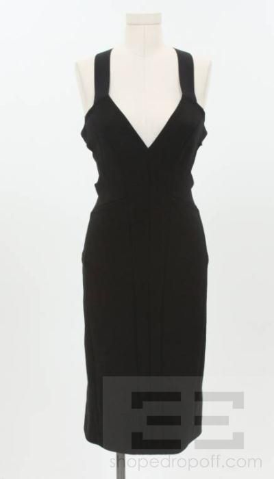 Narciso Rodriguez Black Wool Cutout Back Sleeveless Zipper Dress Size 