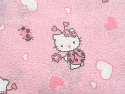 New Hello Kitty Cartoon Cat Pink Ladybug Heart Fabric BTY David 