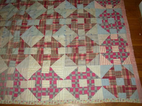 RARE c1920 9 PATCH / HOLE IN THE BARN DOOR 2 SIDE QUILT  