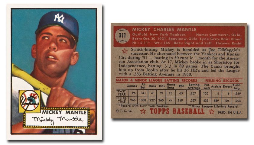 1952 TOPPS MICKEY MANTLE #311 NEW YORK YANKEES RP L@@K  